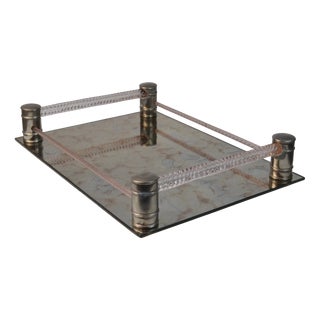 Mid-Century Italian Tray with Twisted Pink Glass and Mirrored Base, 1950s For Sale