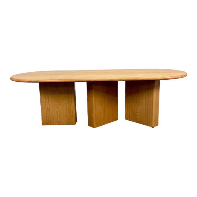Organic Modern, Solid Oak, Handcrafted Pedestal Oval Dining Table, 21st C. For Sale
