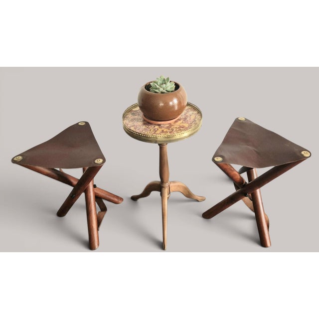 Folding Stools in Teak and Brown Leather, 1970s, Set of 2 For Sale - Image 17 of 18
