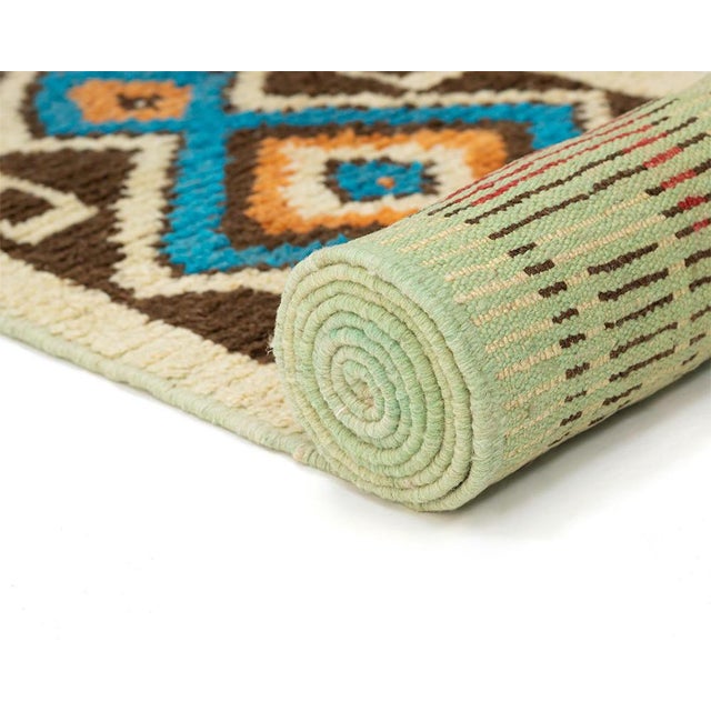 Tribal Diamond Hand-Knotted Moroccan Wool Runner | 10'8" X 2'1" | One of a Kind For Sale - Image 6 of 9