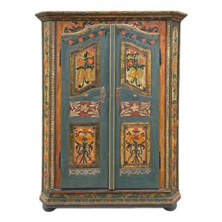 European Alps Blue Floral Painted Cupboard, 1829 For Sale