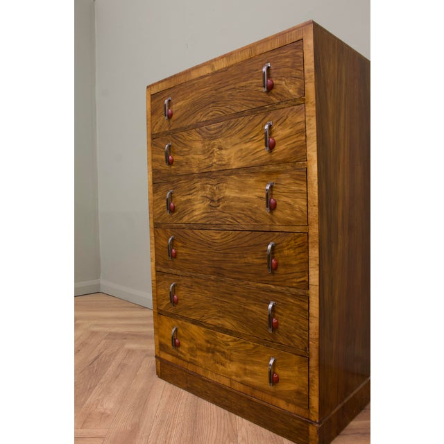 1940s Art Deco Walnut and Veneer Chest of Drawers, 1930s For Sale - Image 5 of 9