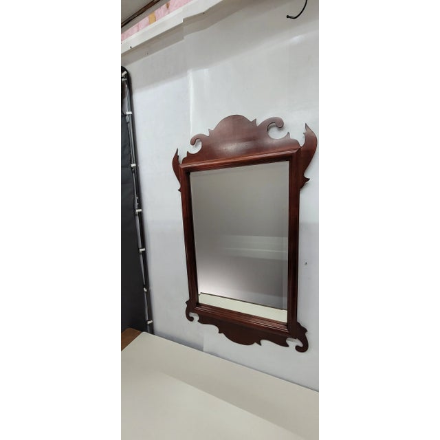 Wood Vintage Chippendale Beveled Tudor Wall Mirror, English Revival Mahogany Dresser Mirror, Heritage Classic Decor For Sale - Image 7 of 10