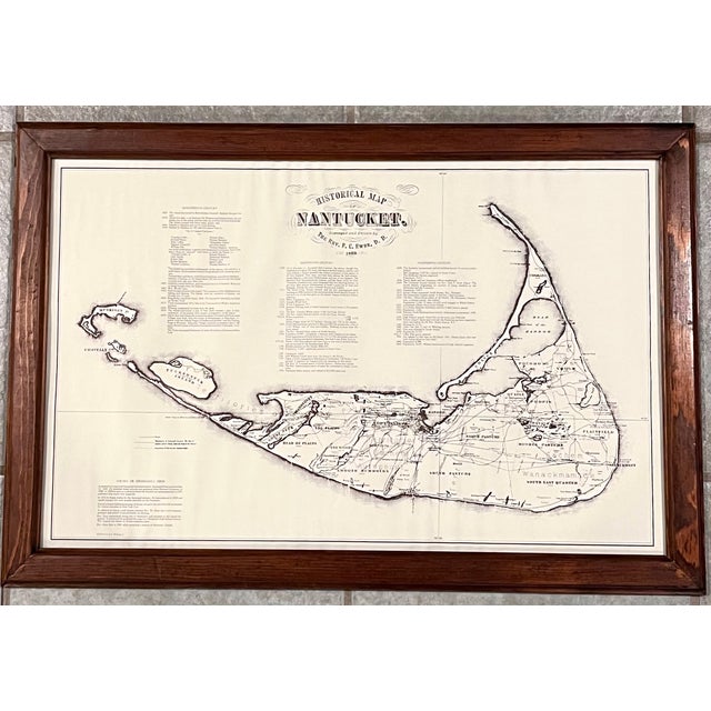 Wood Vintage Framed 1974 Historical Map of Nantucket, Tuckernuck, Gravelly, and Muskeget by Reverend F C Ewer For Sale - Image 7 of 17