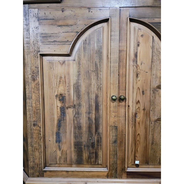 Late 20th Century Rustic Reclaimed Pine Hacienda-Style Entertainment Armoire / Storage Cabinet For Sale In New Orleans - Image 6 of 11