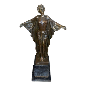 d.h. Chiparus Style Art Deco Bronze Female Figure on Marble Base, France, 1920's