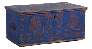 Antique Folk Art Blue Wooden Trunk