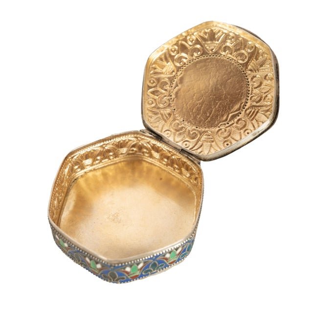 Antique Art Deco King Tut Egyptian Revival Silver Gilt Enamel Cloisonne Box 1925 For Sale - Image 11 of 14