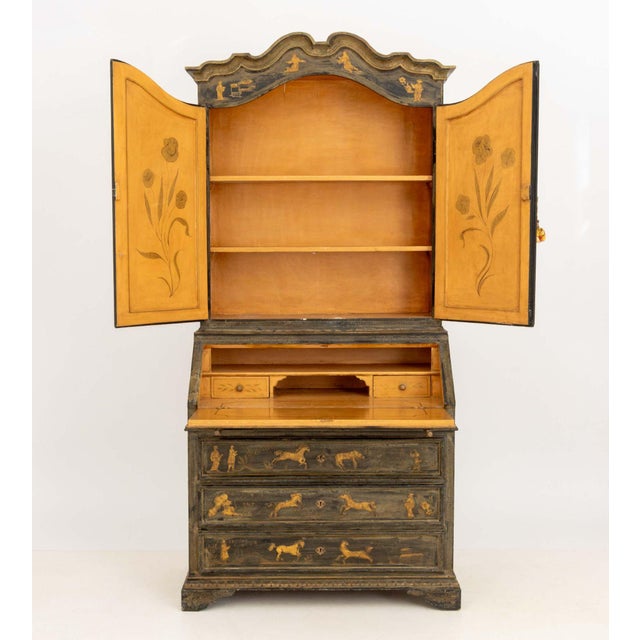 Green Chinoiserie Green Painted and Ebonized Secretary For Sale - Image 8 of 15