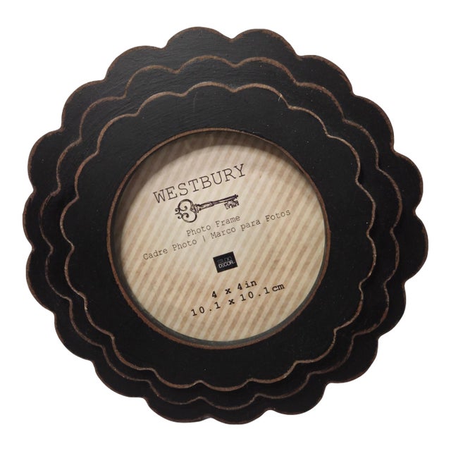 Westbury Black Scalloped Wood Photo Frame – 4x4" Picture, Vintage Shabby Chic Gothic Style For Sale