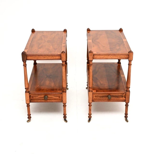 Georgian Inlaid Yew Wood Side Tables, 1930, Set of 2 For Sale - Image 3 of 11