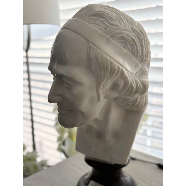 1960s Large Neoclassical Classical Male Bust Sculpture – White Stone/Marble on Black Marble Base For Sale - Image 11 of 12