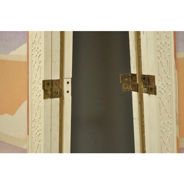 Vintage Oriental Fretwork Bone Lacquer Upholstered 6 Panel Room Divider Screen For Sale - Image 10 of 18