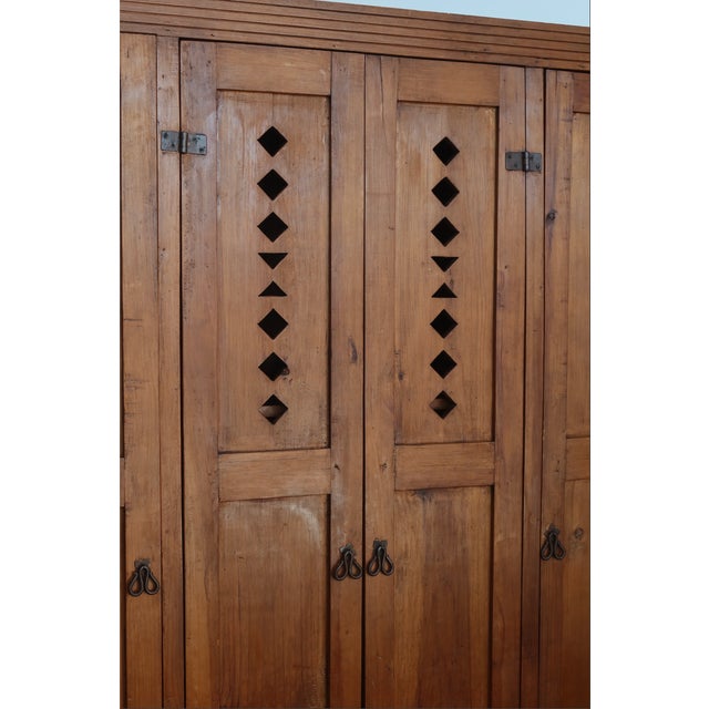Antique European Pine Vestiaire Wardrobe With Diamond Cutouts, C. 1920s For Sale - Image 4 of 8