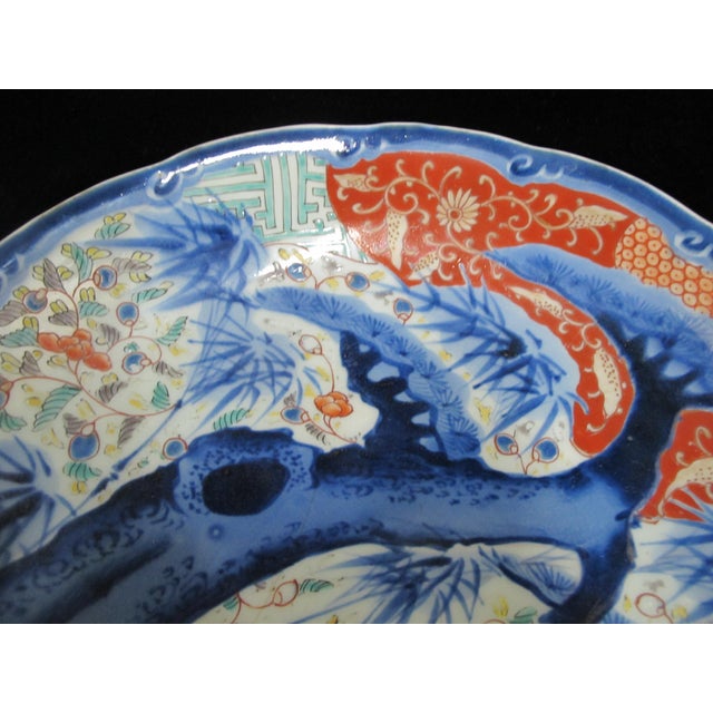 Japanese Porcelain Arita Imari Charger Plate With Beautiful Tree & Flower Design For Sale - Image 4 of 7