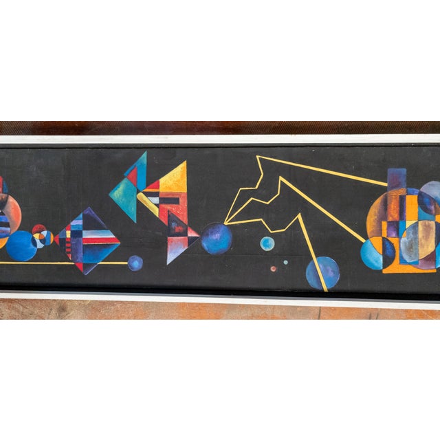 Mid-Century Modern Geometric Abstract Painting on Masonite, 1963 For Sale - Image 4 of 14