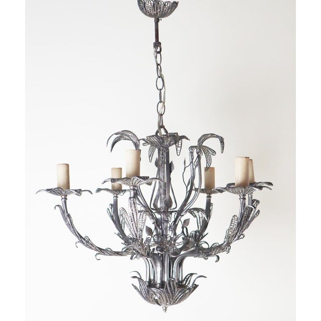 Art Nouveau Handcrafted Metal Silver Wire Chandelier, Italy, 1970s For Sale - Image 14 of 18