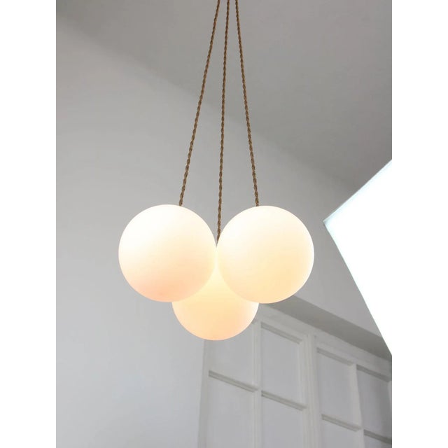 Mid-Century Italian Brass & Opaline Cluster of Lamps For Sale - Image 16 of 18