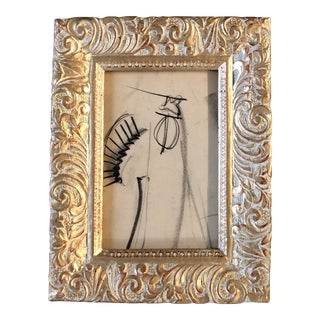 1950’s Original Abstract Charcoal Study Drawing Ornate Vintage Tabletop Frame For Sale