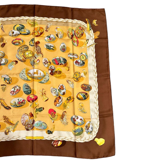 Hermes Eggs Latham Des œufs Vintage 90cm Silk Scarf For Sale - Image 4 of 6