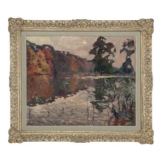 Framed Oil Painting on Canvas by Jean Stevan (1896-1962) 'The Pond in Autumn' For Sale