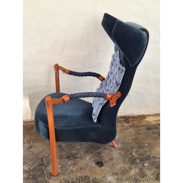 A striking and rare 'Faia' bergère lounge chair designed by Toni Cordero and manufactured by Sawaya and Moroni, Italy, in...