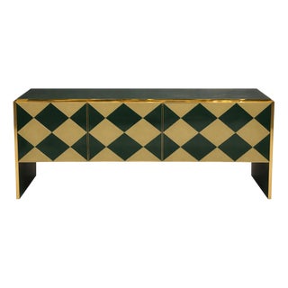 Murano Glass Sideboard with Diamond Pattern and Gilded Brass Edges, 1980s For Sale