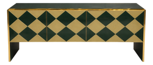 Murano Glass Sideboard with Diamond Pattern and Gilded Brass Edges, 1980s