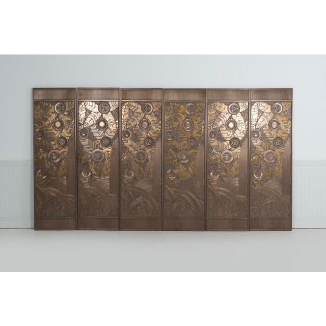1990s Set of Six Bronze Decorative Panels Edgar Brandt Style For Sale - Image 4 of 9