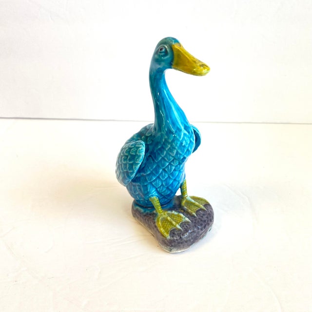 Chinese Turquoise Blue Duck Statue Antique Figural Goose Bird Figurine Rich color and beautiful form ok this piece. Signed...