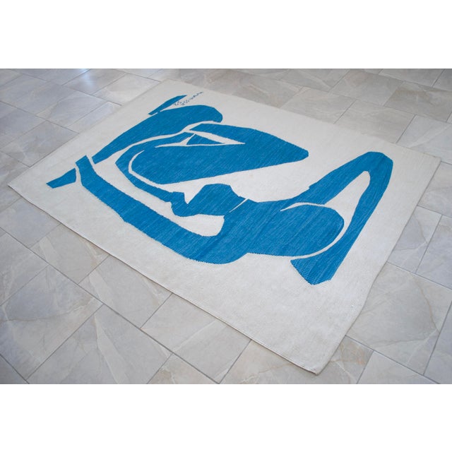 Henri Matisse "Blue Nude I" Inspired Silk Hand Woven Rug Minimalist Home Decor 5x7 Ft Approx For Sale - Image 9 of 16