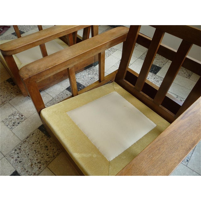 Antique Art Deco Cubic Shaped Armchairs in Walnut and Velvet, Germany, 1920s, Set of 2 For Sale - Image 14 of 18