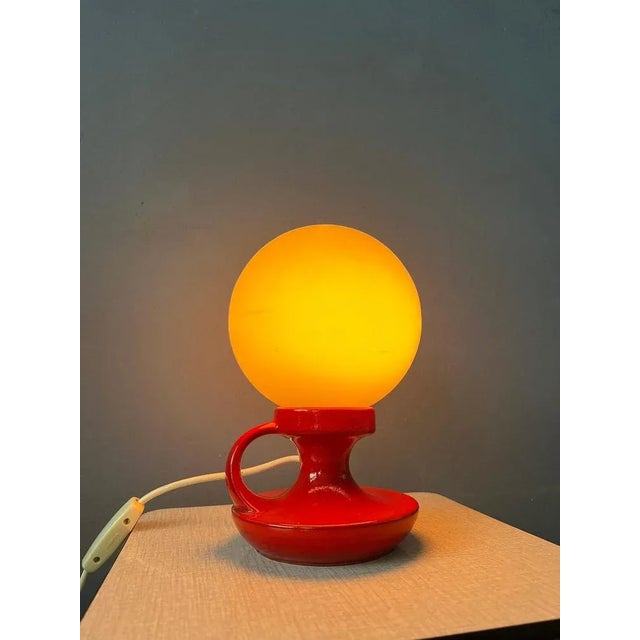 Mid-Century West German Ceramic Table Lamp with White Opaline Glass Shade For Sale - Image 6 of 11