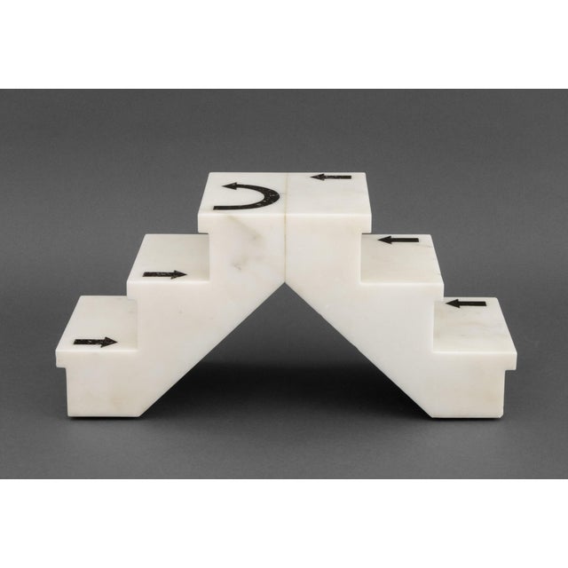 Stone Black Marble Arrow Inlaid White Alabaster Steps For Sale - Image 7 of 9