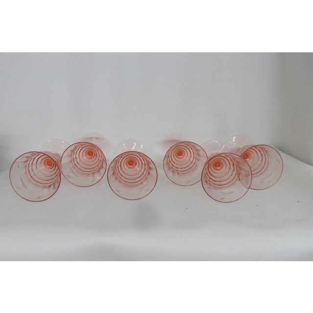 Early 20th Century Pink Stem Depression Glass Ribbed Glassware Wine Water Drink Goblets 4752b - 6pc For Sale - Image 15 of 15