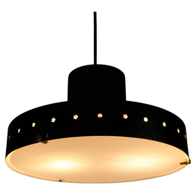 Black Metal and Opaline Glass Pendant Lamp attributed to Stilnovo, Italy, 1960s For Sale - Image 13 of 13