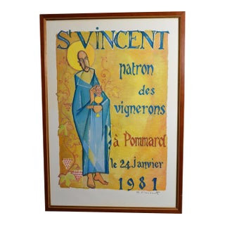 1981 Henri Vincenot Pommard Saint-Vincent Burgundy Wine Poster, Framed For Sale
