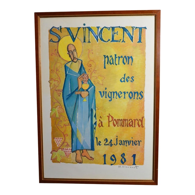 1981 Henri Vincenot Pommard Saint-Vincent Burgundy Wine Poster, Framed For Sale