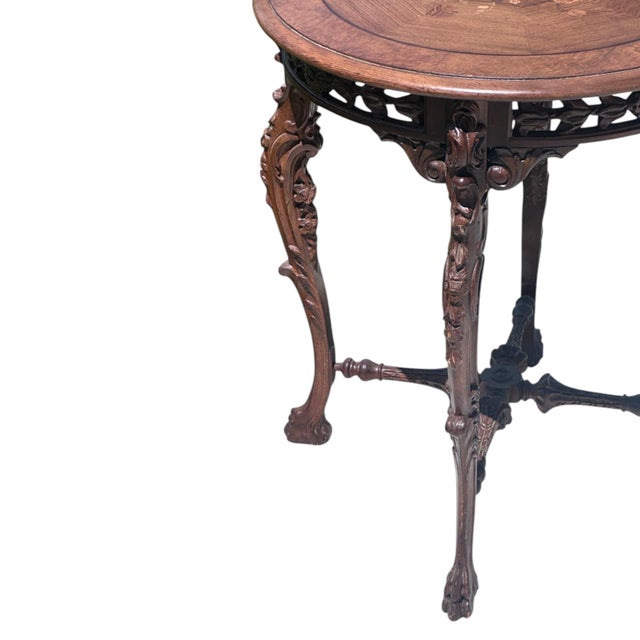 Victorian Antique Louis XIV Style Carved Mahogany Table For Sale - Image 3 of 6