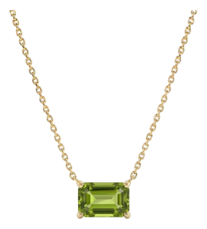 Classic Peridot Emerald Cut Necklace | Dainty Gemstone Birthstone Necklace