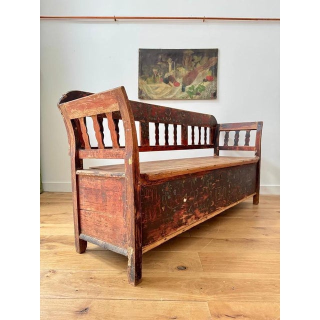 Norwegian Marriage Hand Painted Bench For Sale - Image 3 of 10