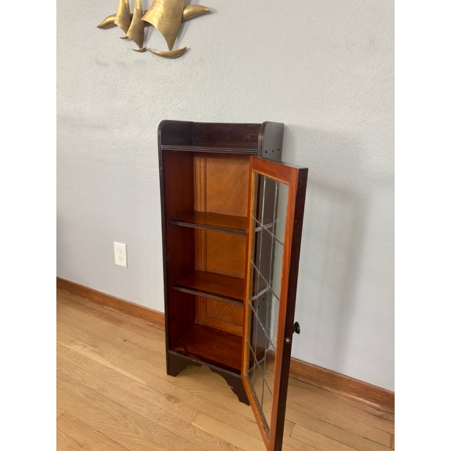 Antique Edwardian Arts & Crafts Narrow Glazed Bookcase C. 1910 For Sale - Image 18 of 18