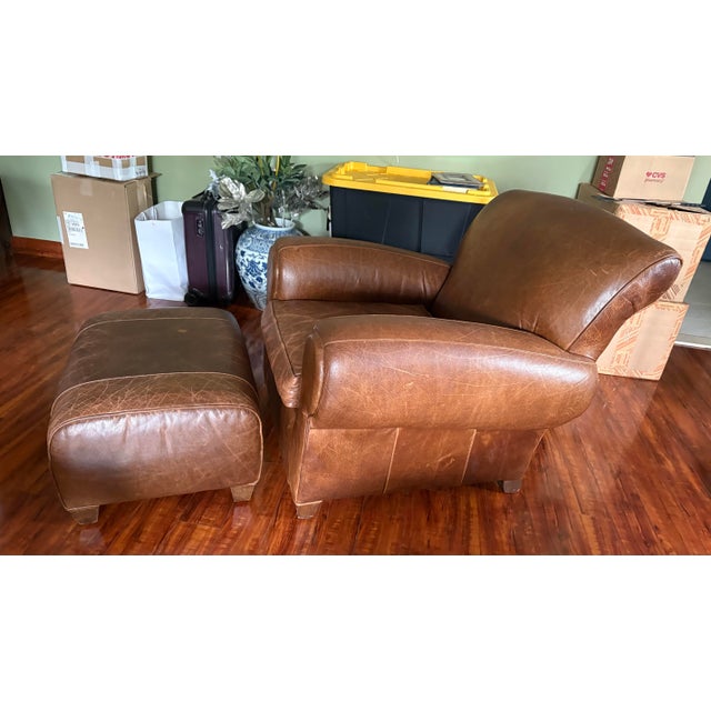 Fantastic rare Vintage from early 1990s purchased from Pottery Barn for Mitchell Gold . Beautiful distressed wear to...