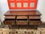 20th Century Stone House collection oak wood console. Drawers, pull out shelves. Open shelf bottom.