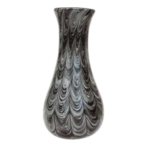 Barovier Toso Murano Vintage Neolitico 1954 Gray Black Pulled Feather Design Italian Art Glass Flower Vase