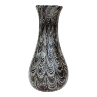 Vintage Barovier Toso Murano Neolitico 1954 Gray Black Pulled Feather Design Italian Art Glass Flower Vase For Sale