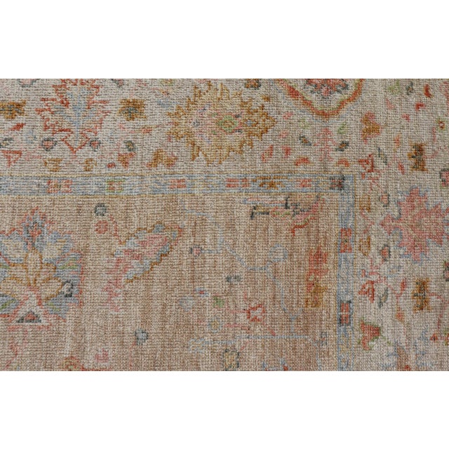 2010s Floral Turkish Angora Oushak With Sandy in Taupe Background and Cream Border 6'1 X 8'9 For Sale - Image 5 of 12