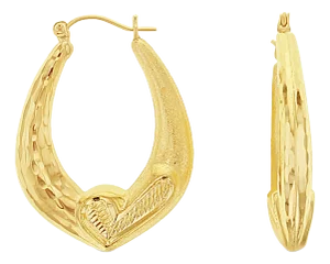 Puffy Check Mark Gold Hoops with Diamond Cut & Satin Finish, 2 Pieces