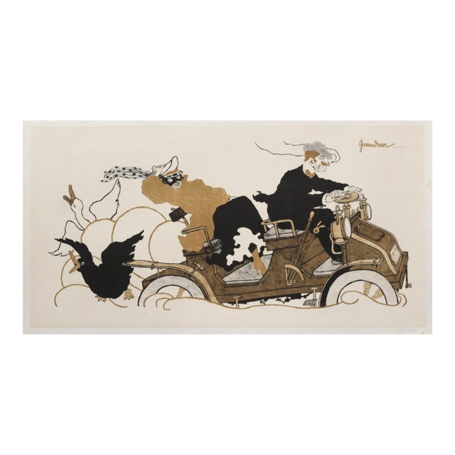 1900 French Art Nouveau Sagot Poster, Woman in Carriage (Horizontal Panel Poster) For Sale
