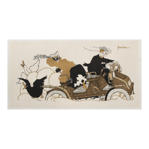 1900 French Art Nouveau Sagot Poster, Woman in Carriage (Horizontal Panel Poster)